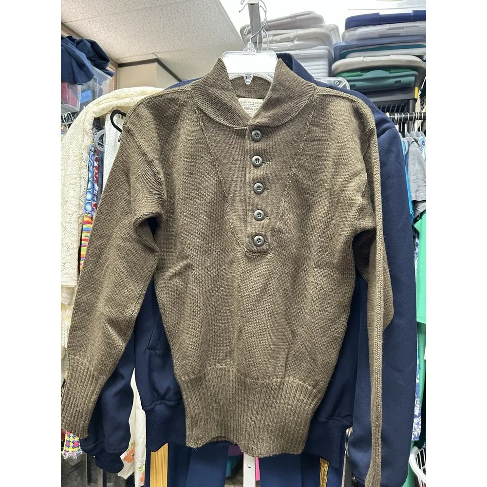 Vintage 77 Military Henley Sweater OD Green Wool Jack Young Associates Sz M